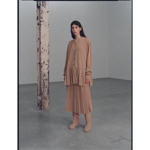 Lauren Manoogian OS One Size Pleat Cardigan Camel Wool Baby Alpaca NWT